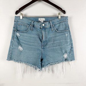 Madewell The Perfect Jean Shorts Medium Wash Distressed Hem and Details Size 33